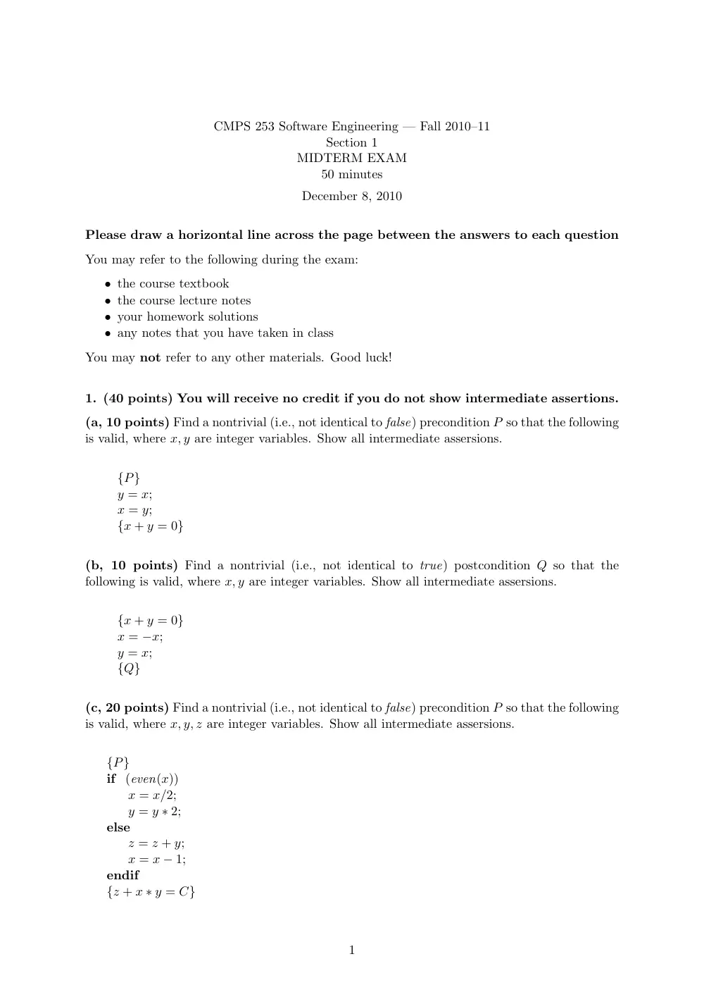 CMPS 253 Midterm, Fall 2010, page 1