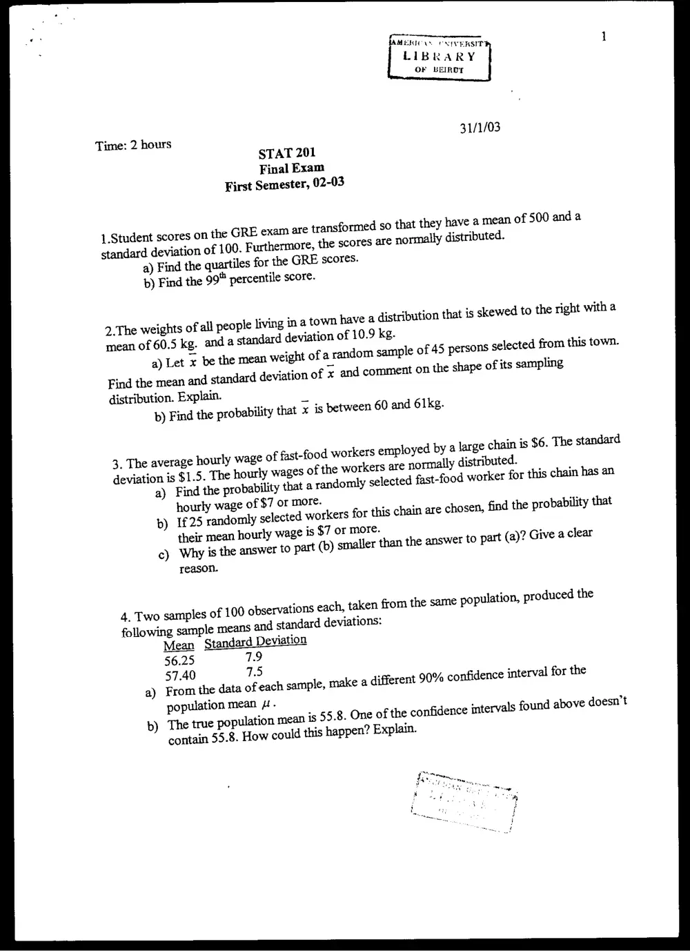 STAT 201 Final, Fall 2002, page 1