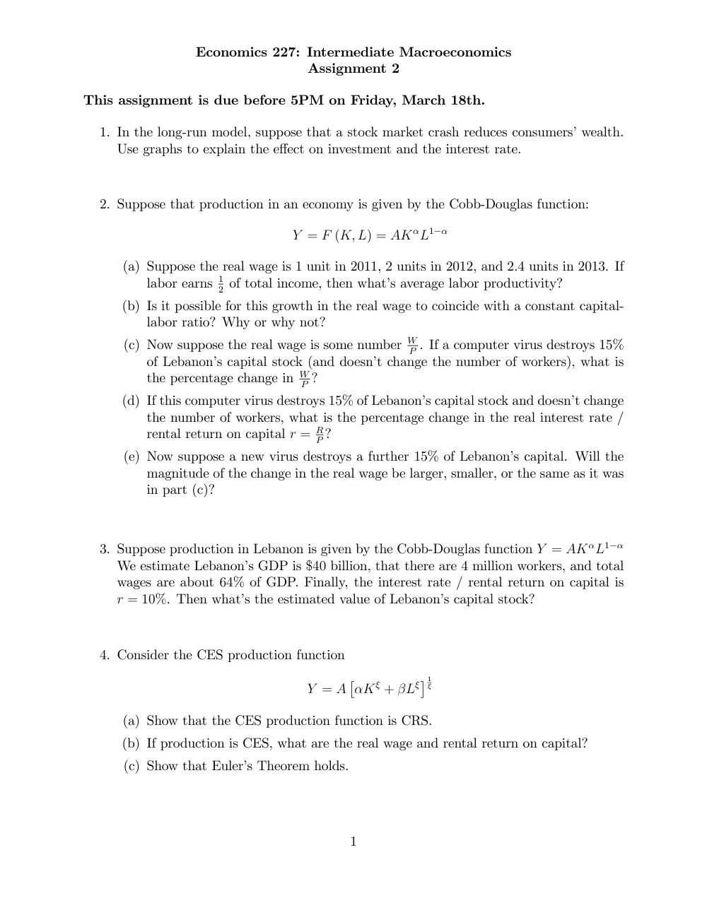 ECON 227 Problems 2, Spring 2011, page 1
