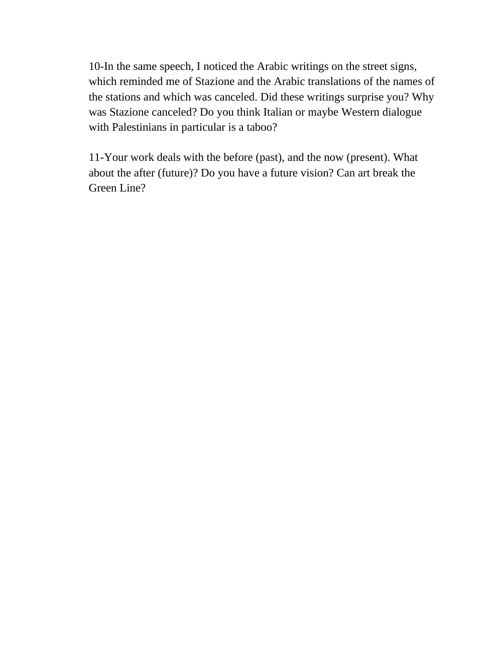FAAH 229E Project Interview Questions, Spring 2012, page 3