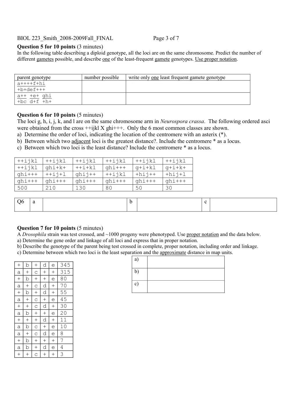 BIO 223 Final, Fall 2008, page 3