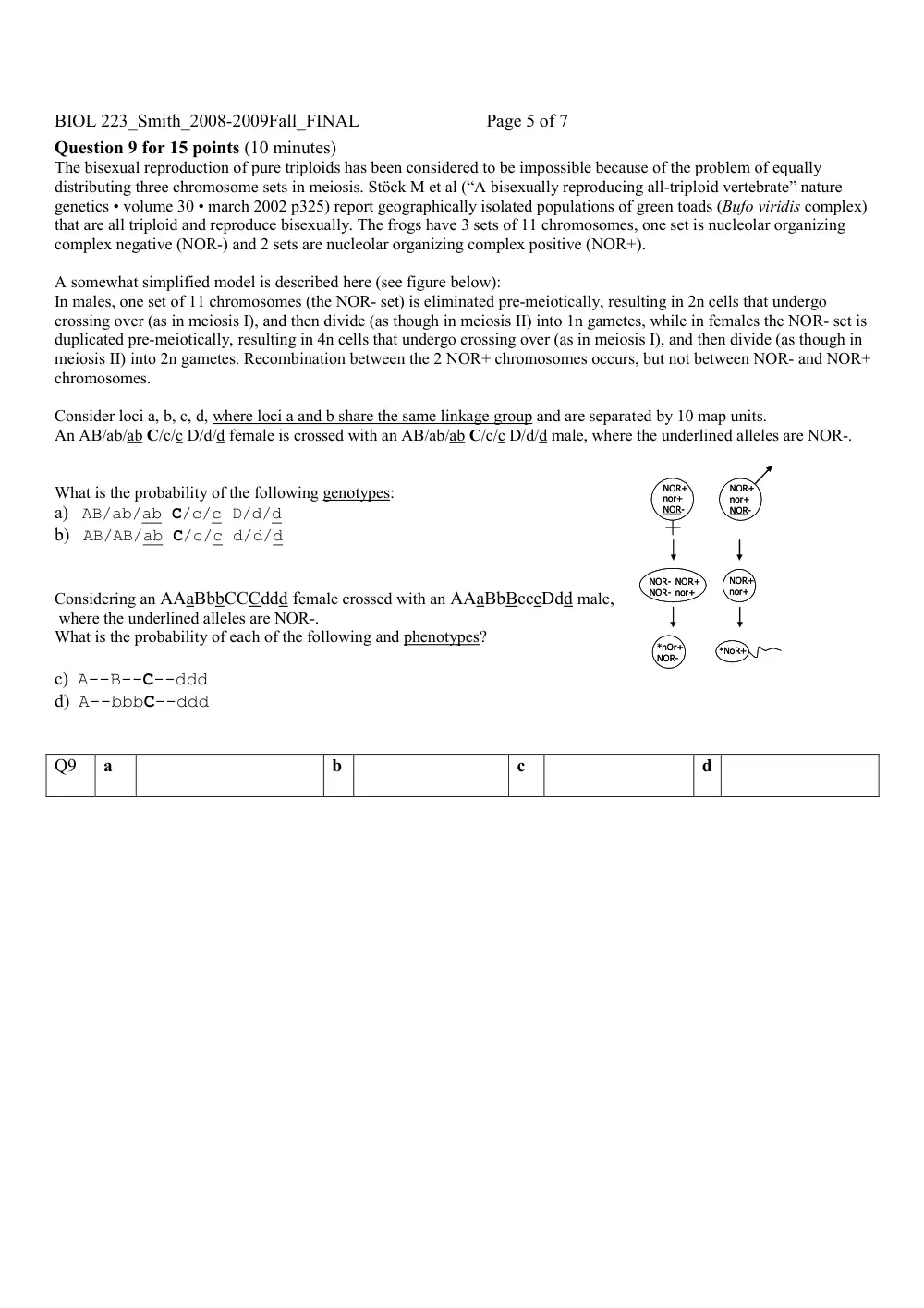 BIO 223 Final, Fall 2008, page 5