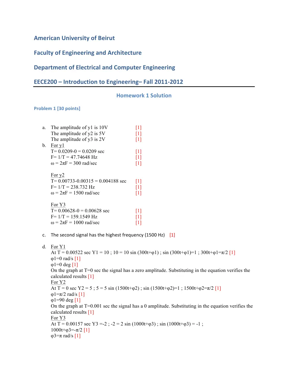 EECE 200 Homework 1 Solution, Fall 2011, page 1