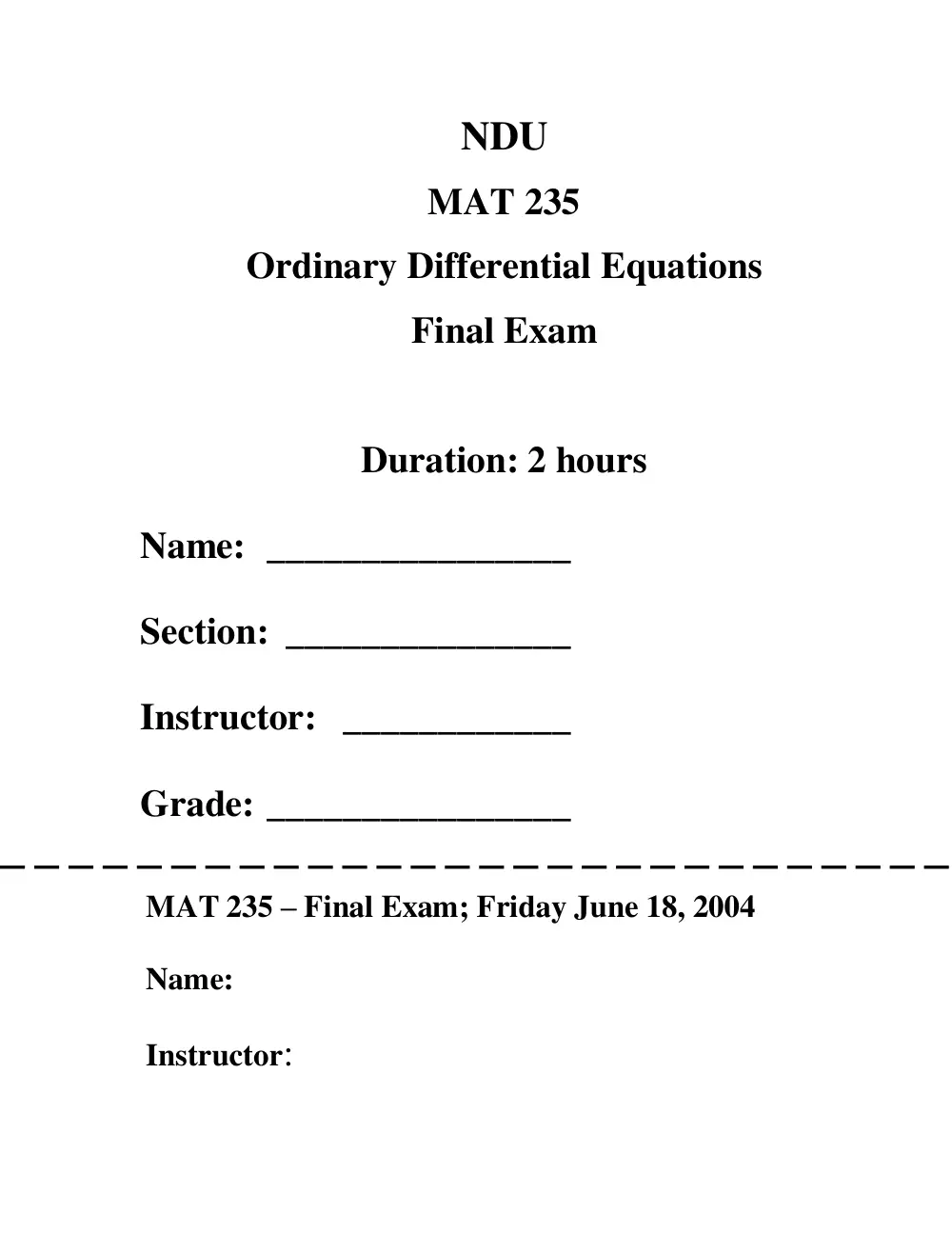 MAT 235 Final, Spring 2004, page 1