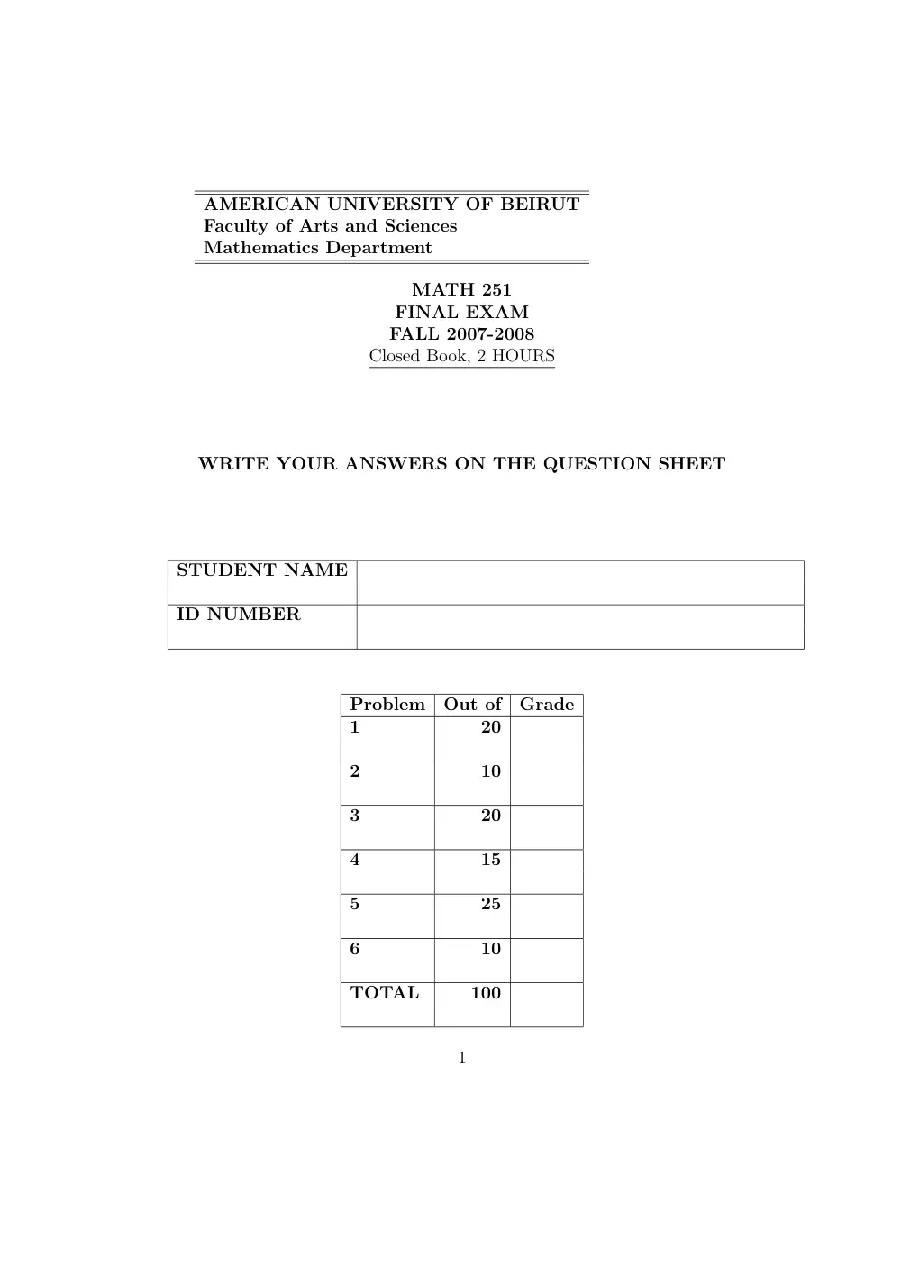 HIST 251 Final, Fall 2007, page 1