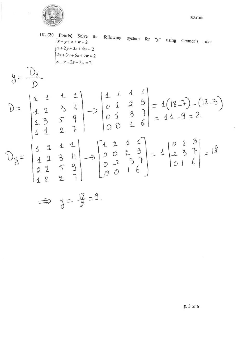 MAT 205 Midterm, Spring 2012, page 3