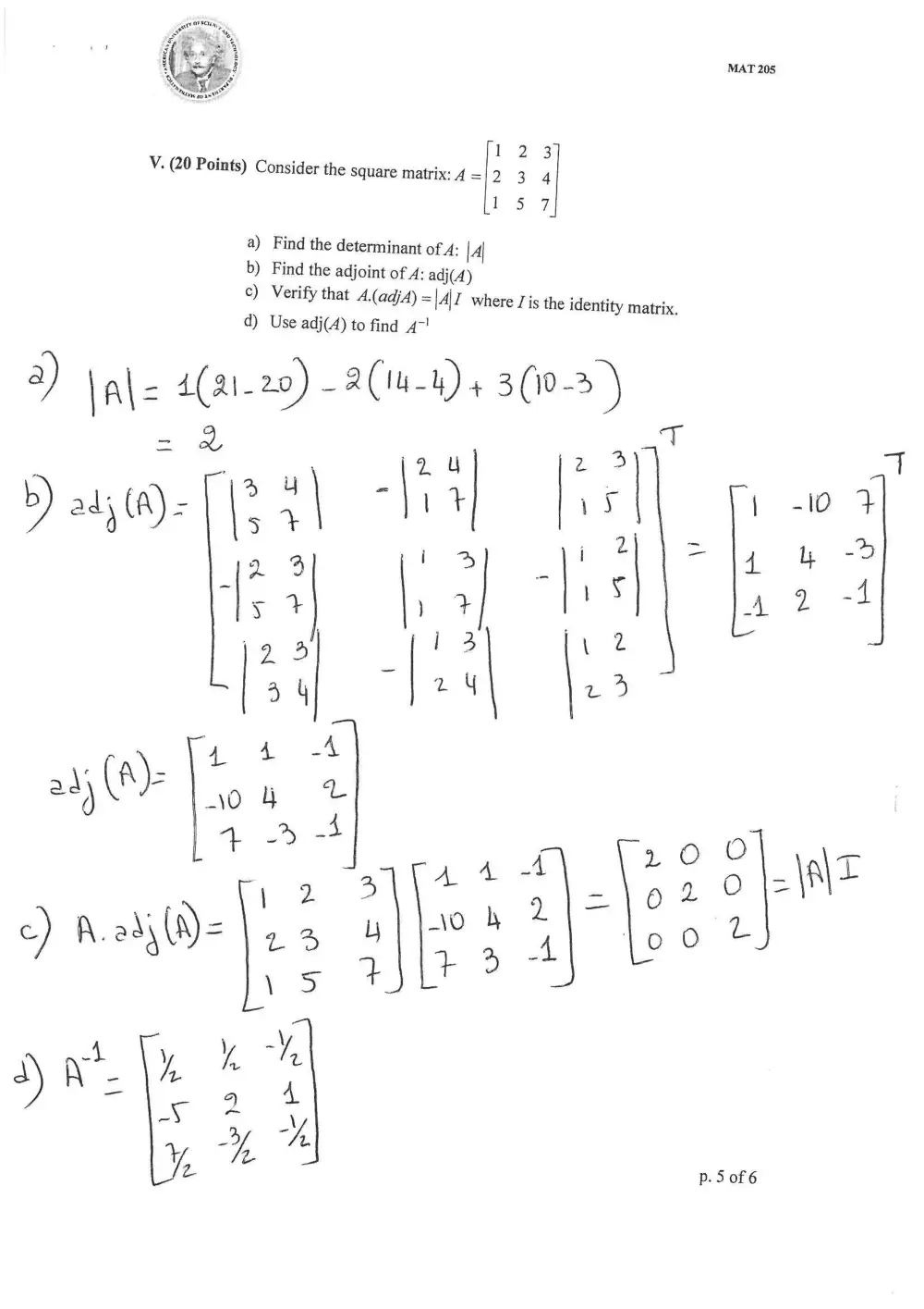 MAT 205 Midterm, Spring 2012, page 5
