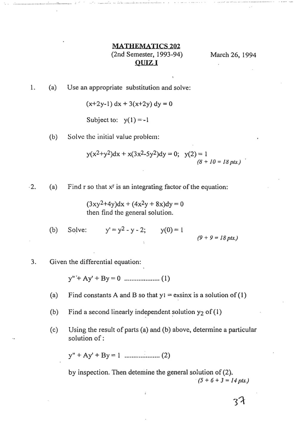 MATH 202 Exam 1 with Solution, page 1