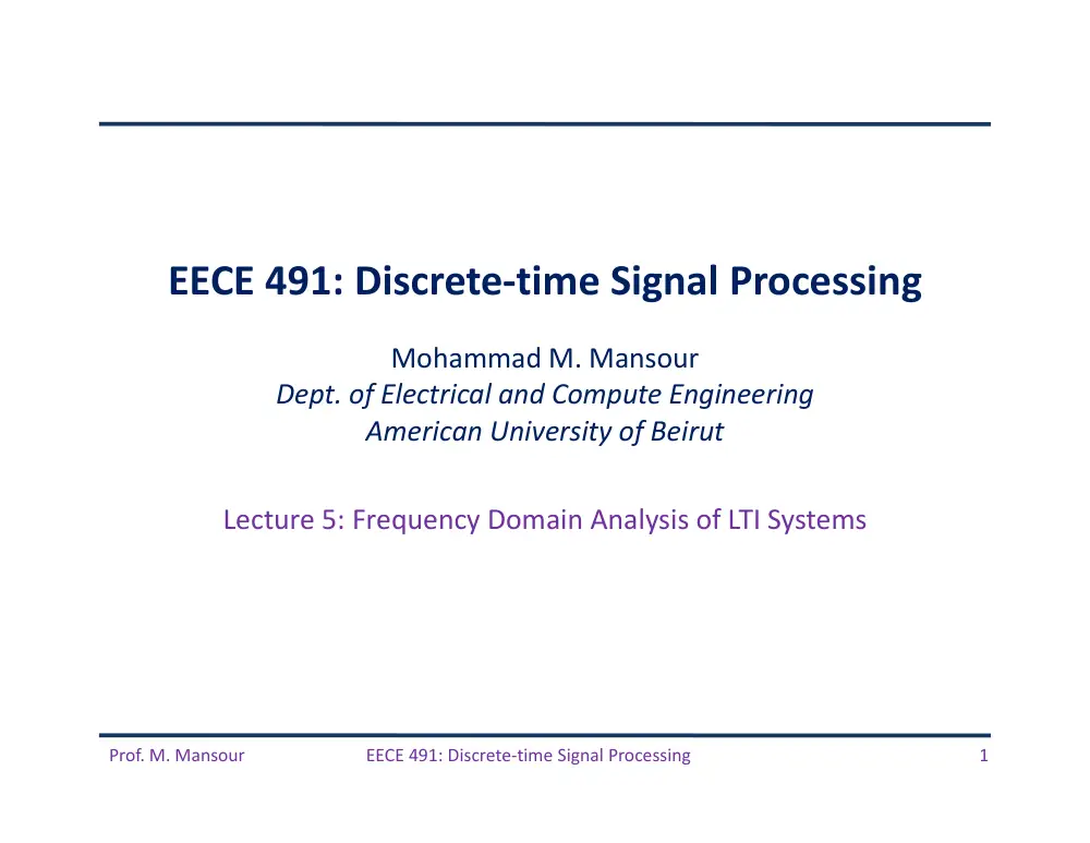EECE 491 Lecture 5, Spring 2016, page 1