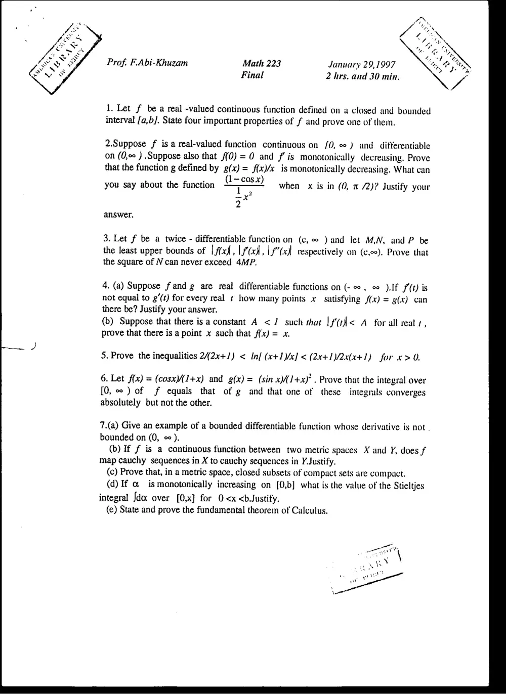MATH 223 Final, Fall 1996, page 1