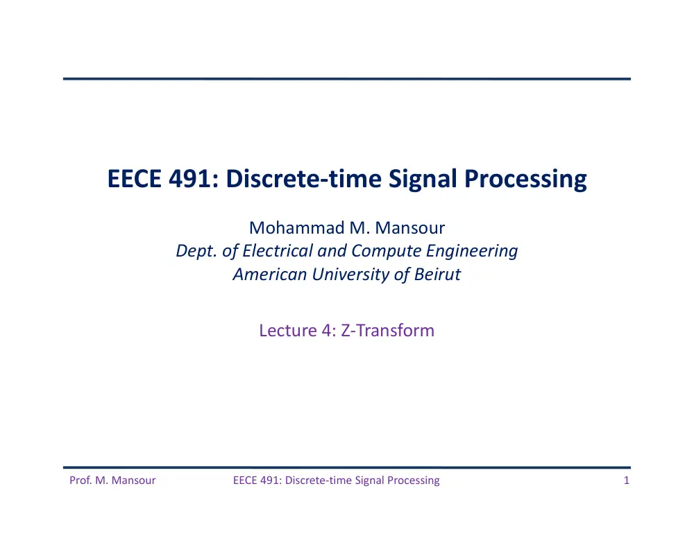 EECE 491 Lecture 4, Spring 2016, page 1