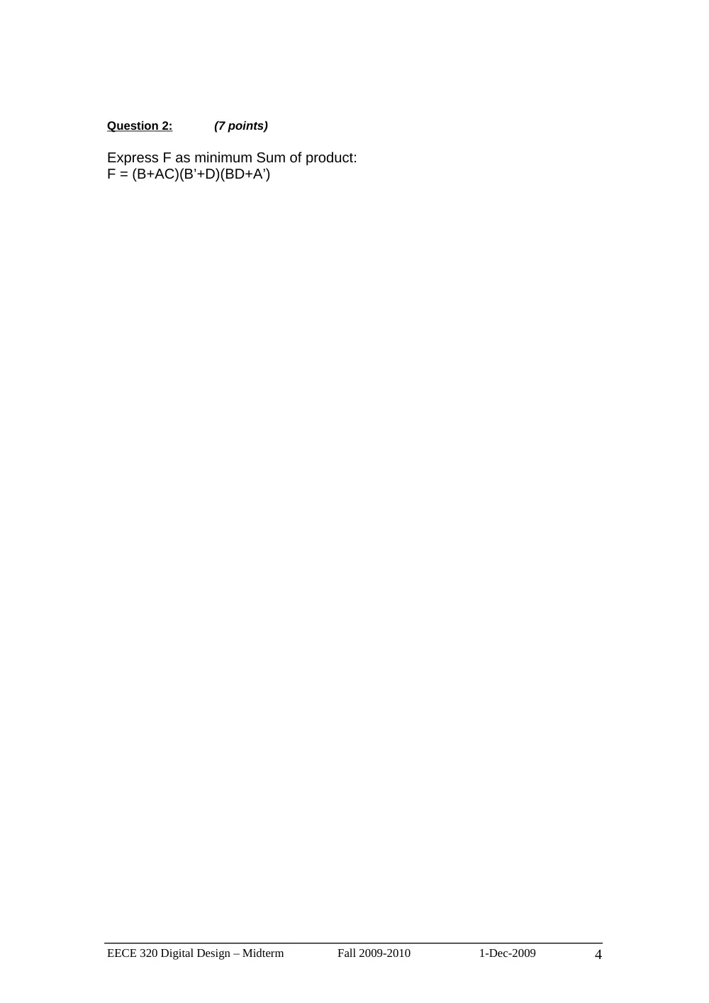 EECE 320 Midterm, Fall 2009, page 4