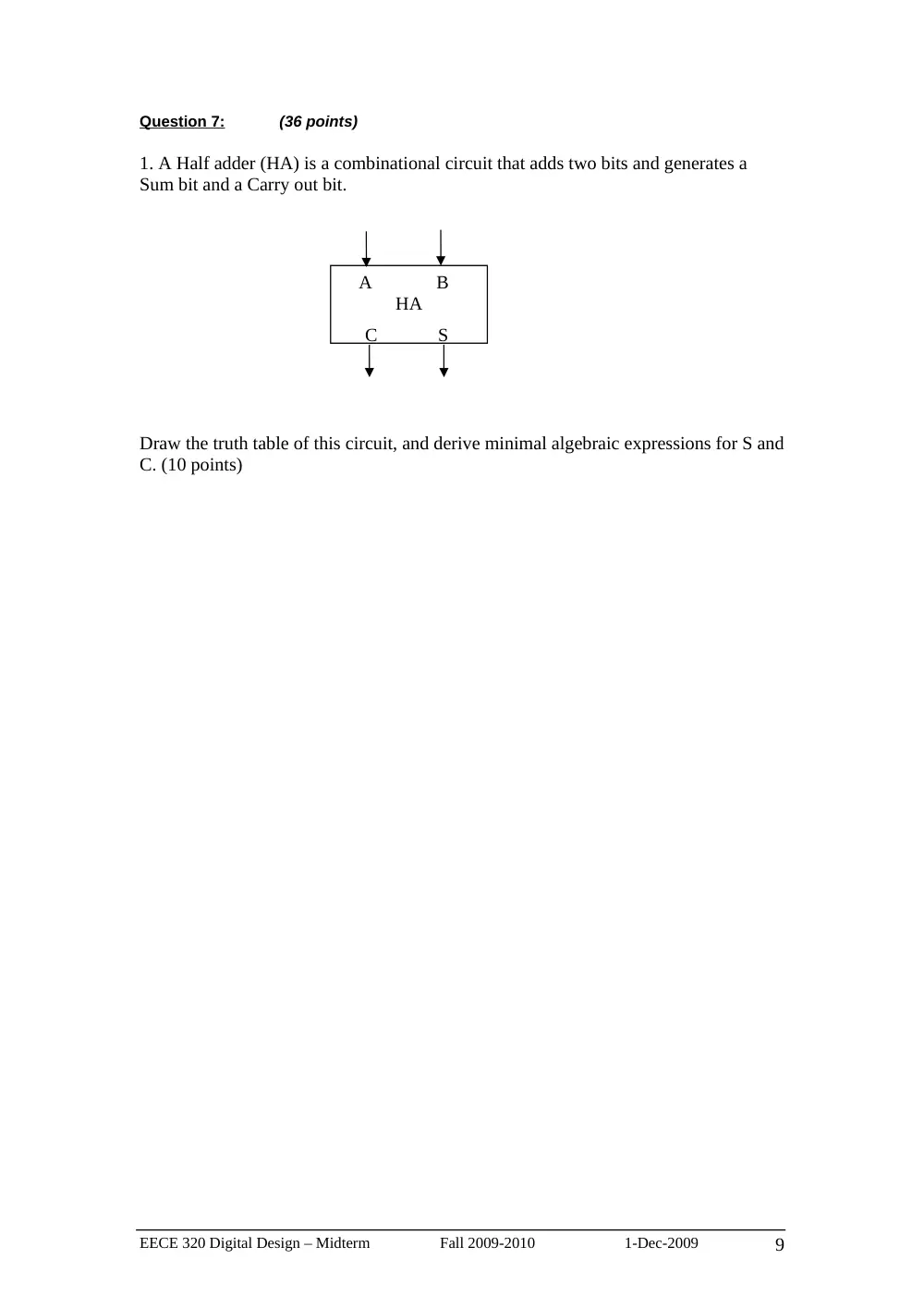 EECE 320 Midterm, Fall 2009, page 9