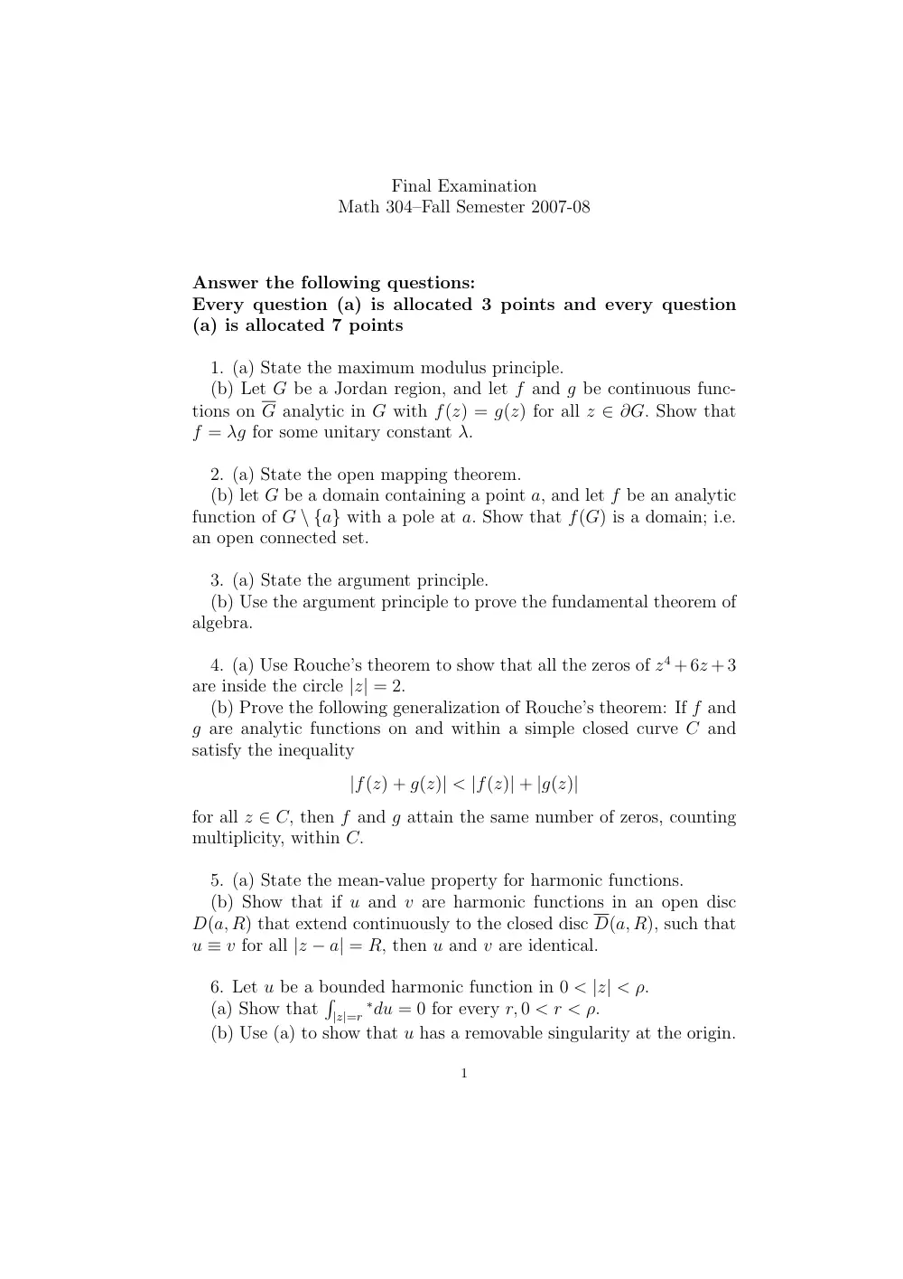 MATH 304 Final, Fall 2007, page 1