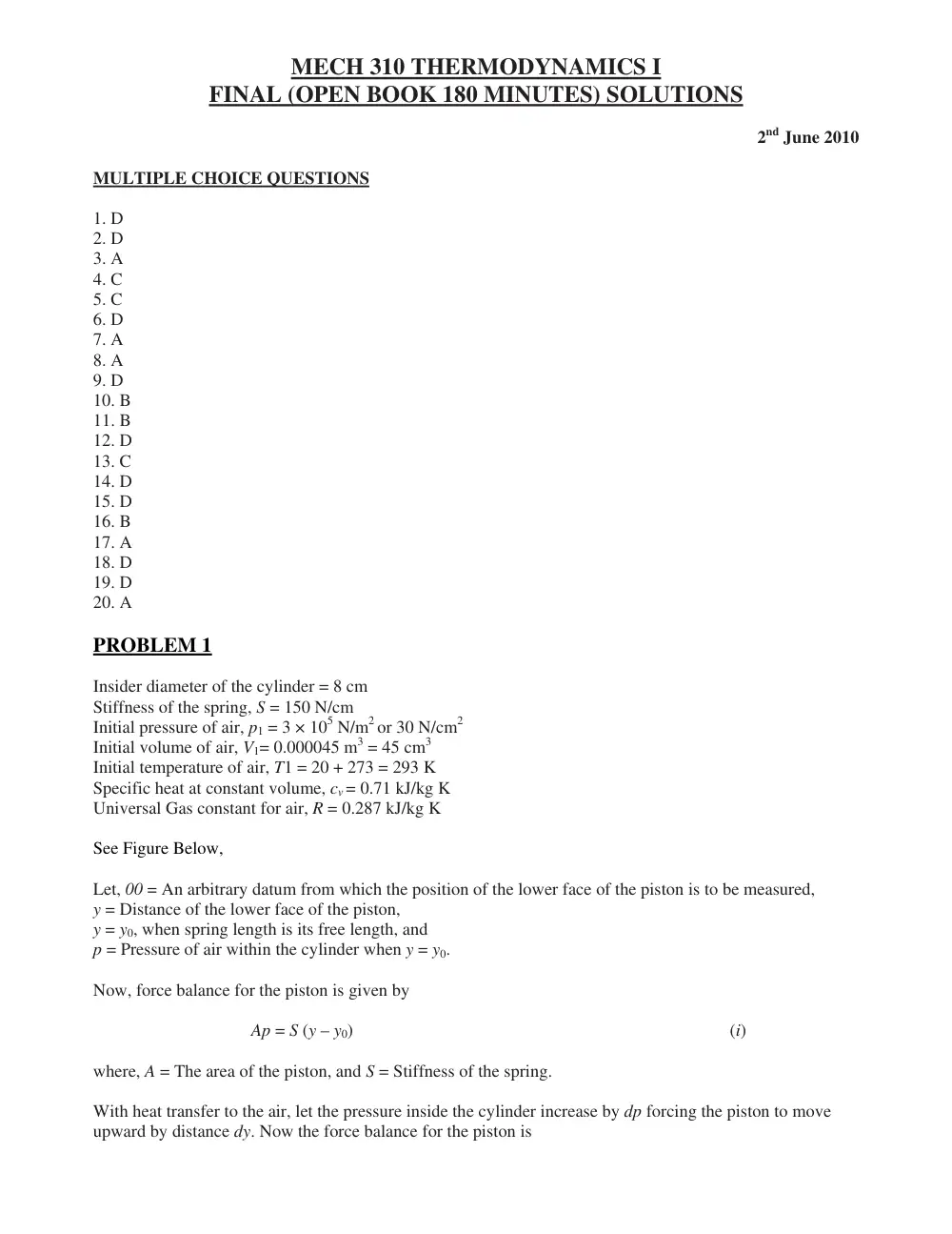MECH 310 Final, Spring 2011, page 1