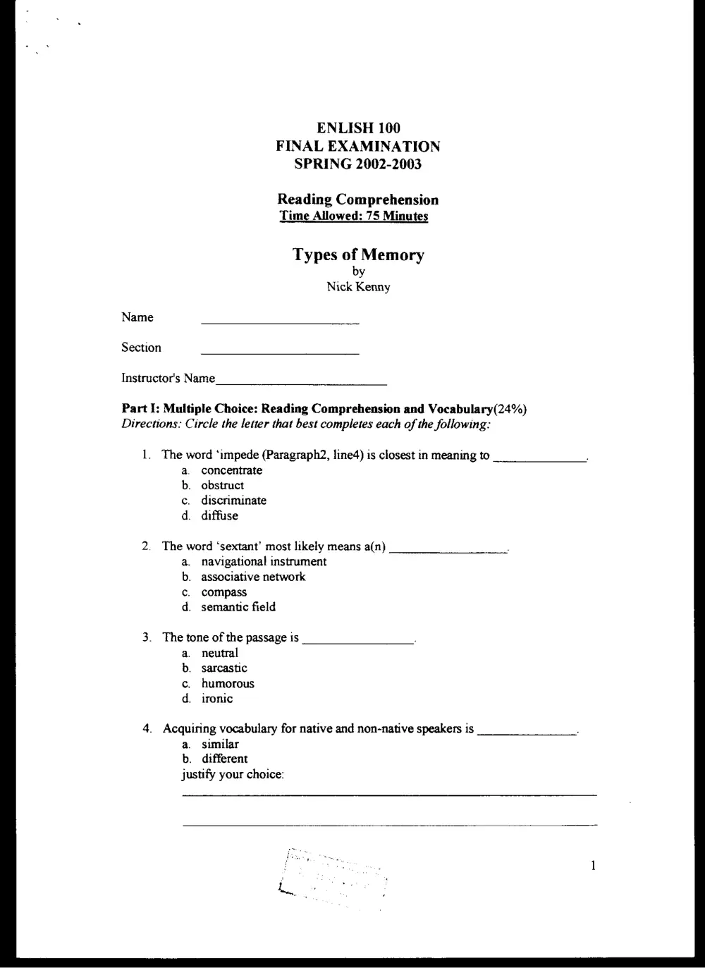 ENG 100 Final, Spring 2003, page 4