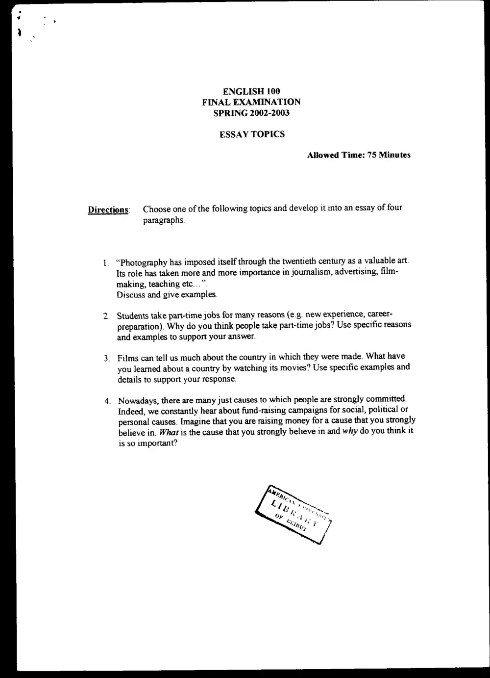 ENG 100 Final, Spring 2003, page 9