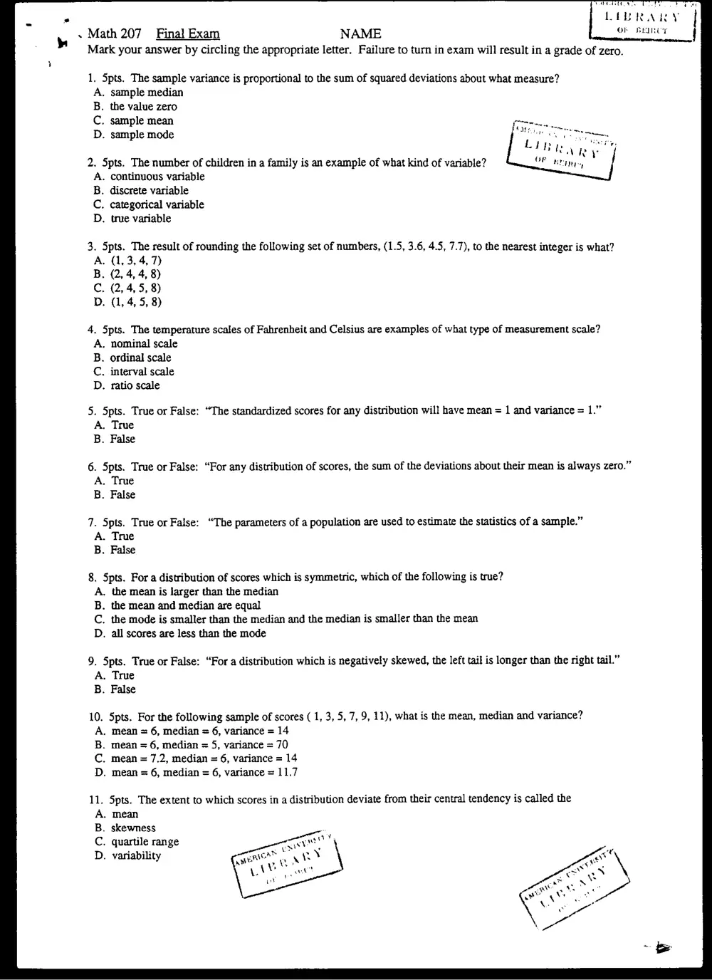 STAT 201 Final, Spring 2008, page 1