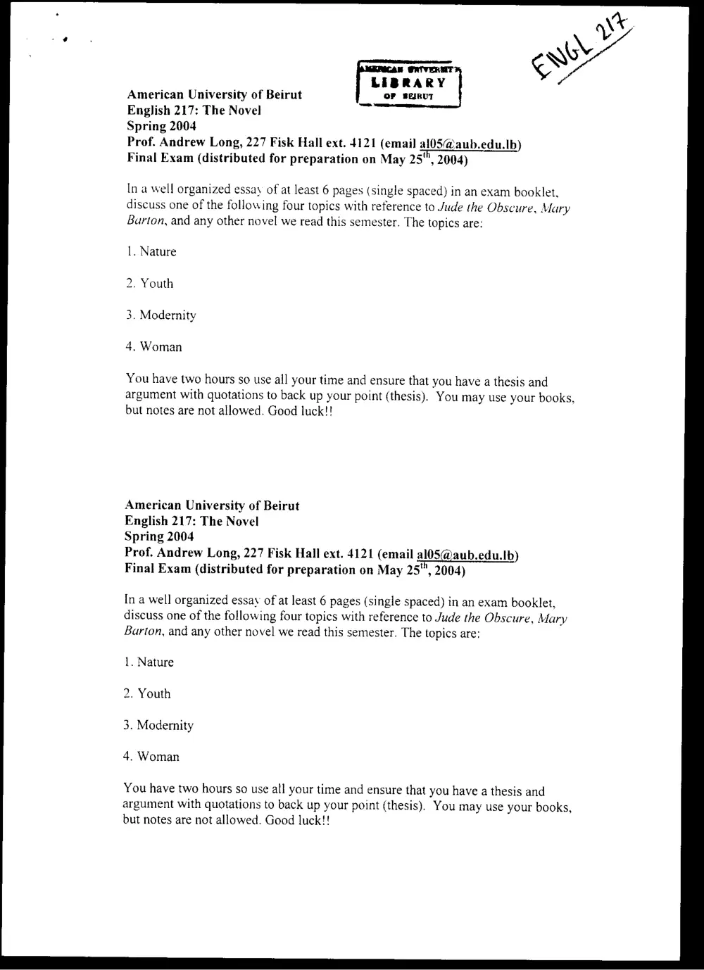 ENG 217 Final, Spring 2004, page 1