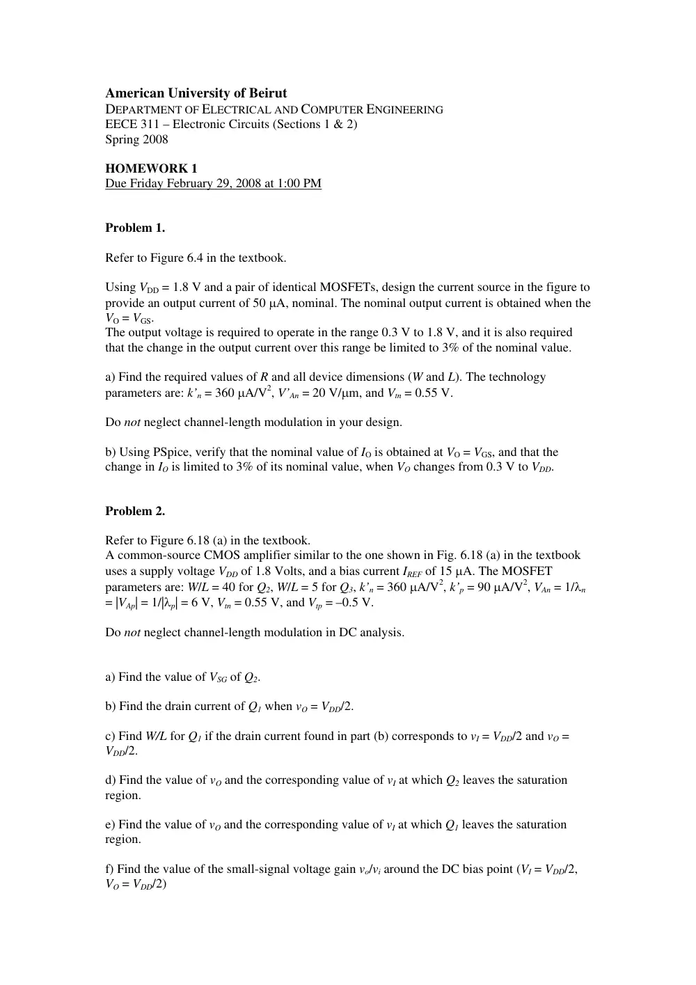 EECE 311 Homework, Spring 2008, page 1