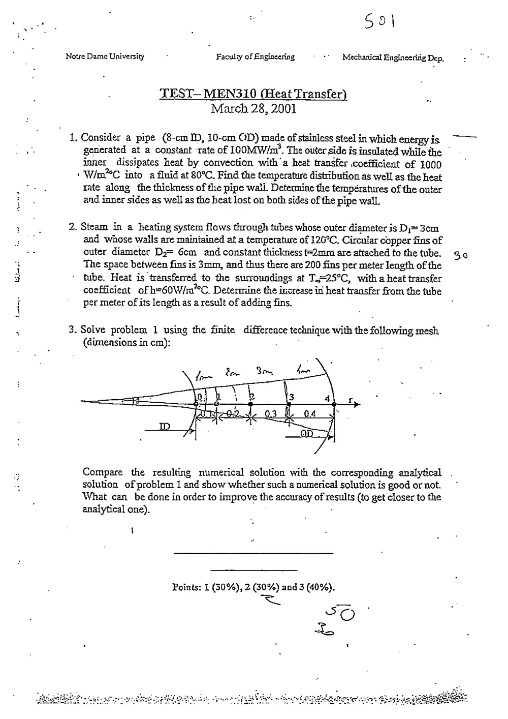 MEN 310 Exam 1 with Solution, Spring 2001, page 1