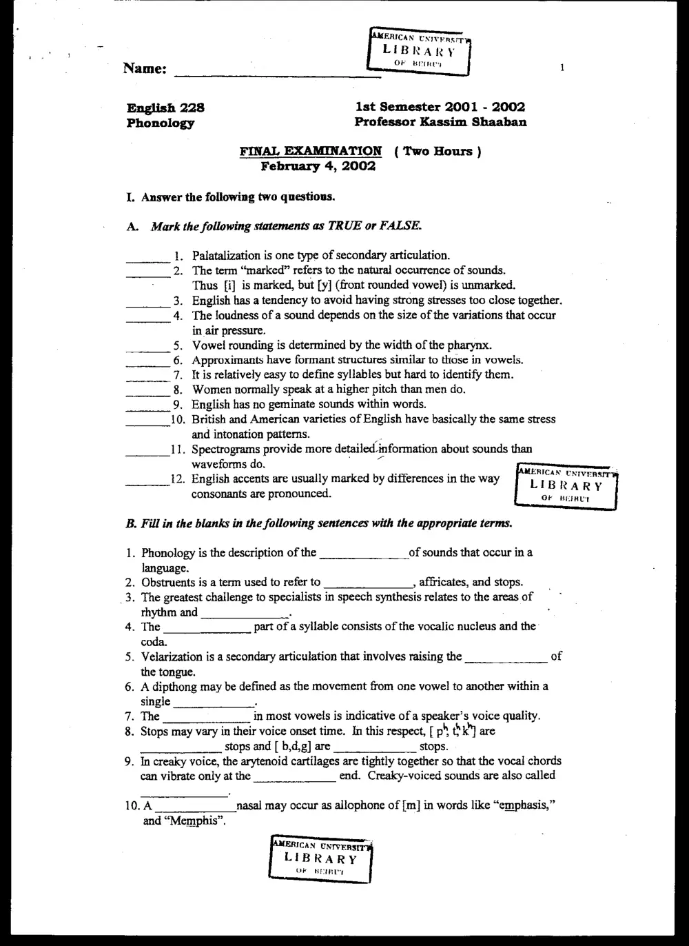 ENG 228 Final, Fall 2001, page 1