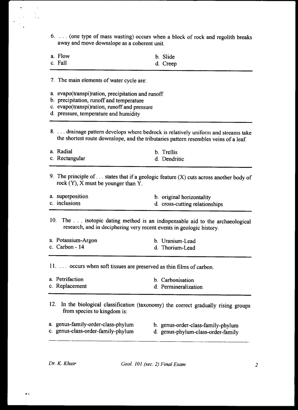 GEOL 101 Final, Fall 1997, page 2