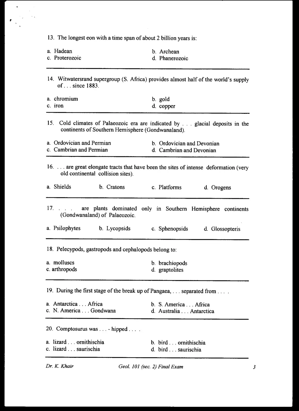 GEOL 101 Final, Fall 1997, page 3