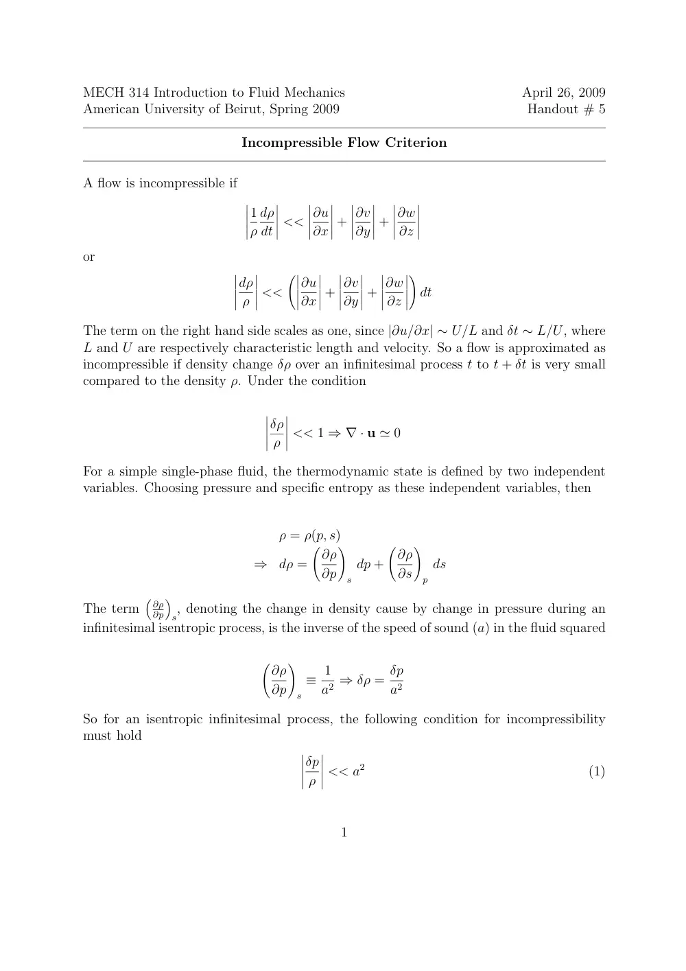 MECH 314 Notes 7, Spring 2014, page 1