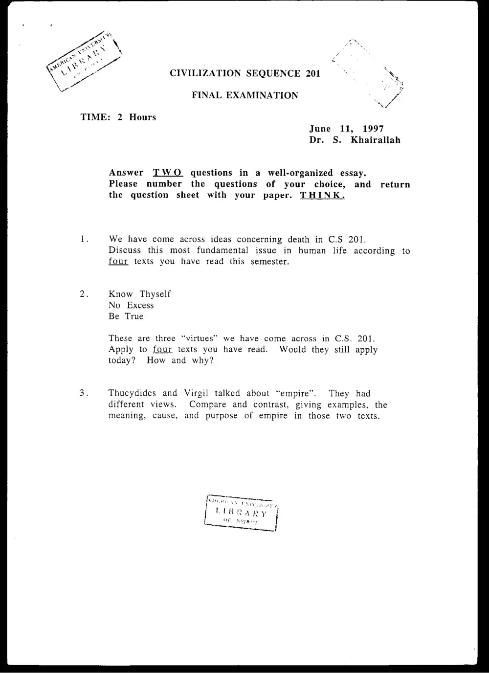 CVSP 201 Final, Spring 1997, page 1