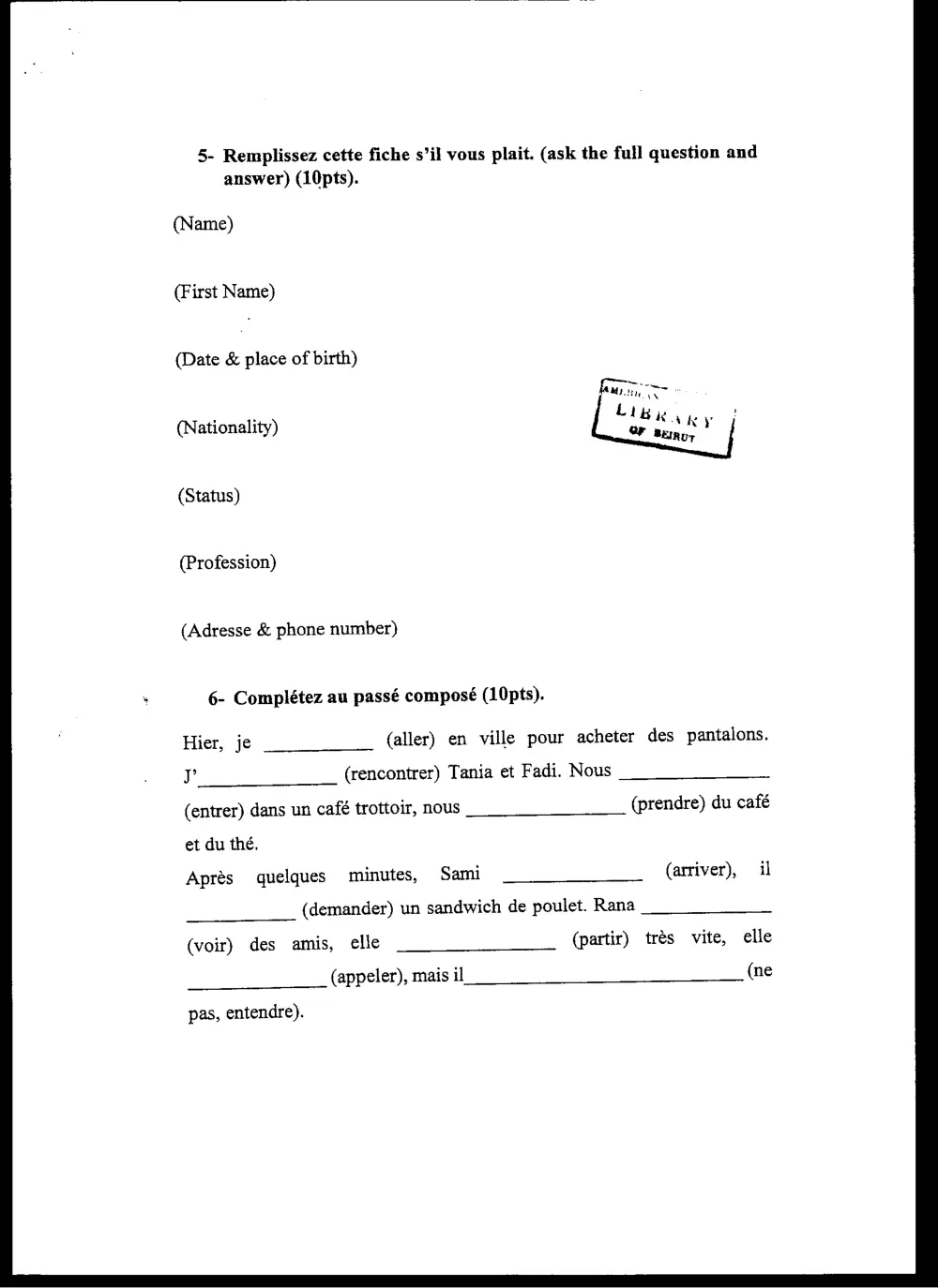 FREN 201 Final, Spring 2005, page 3