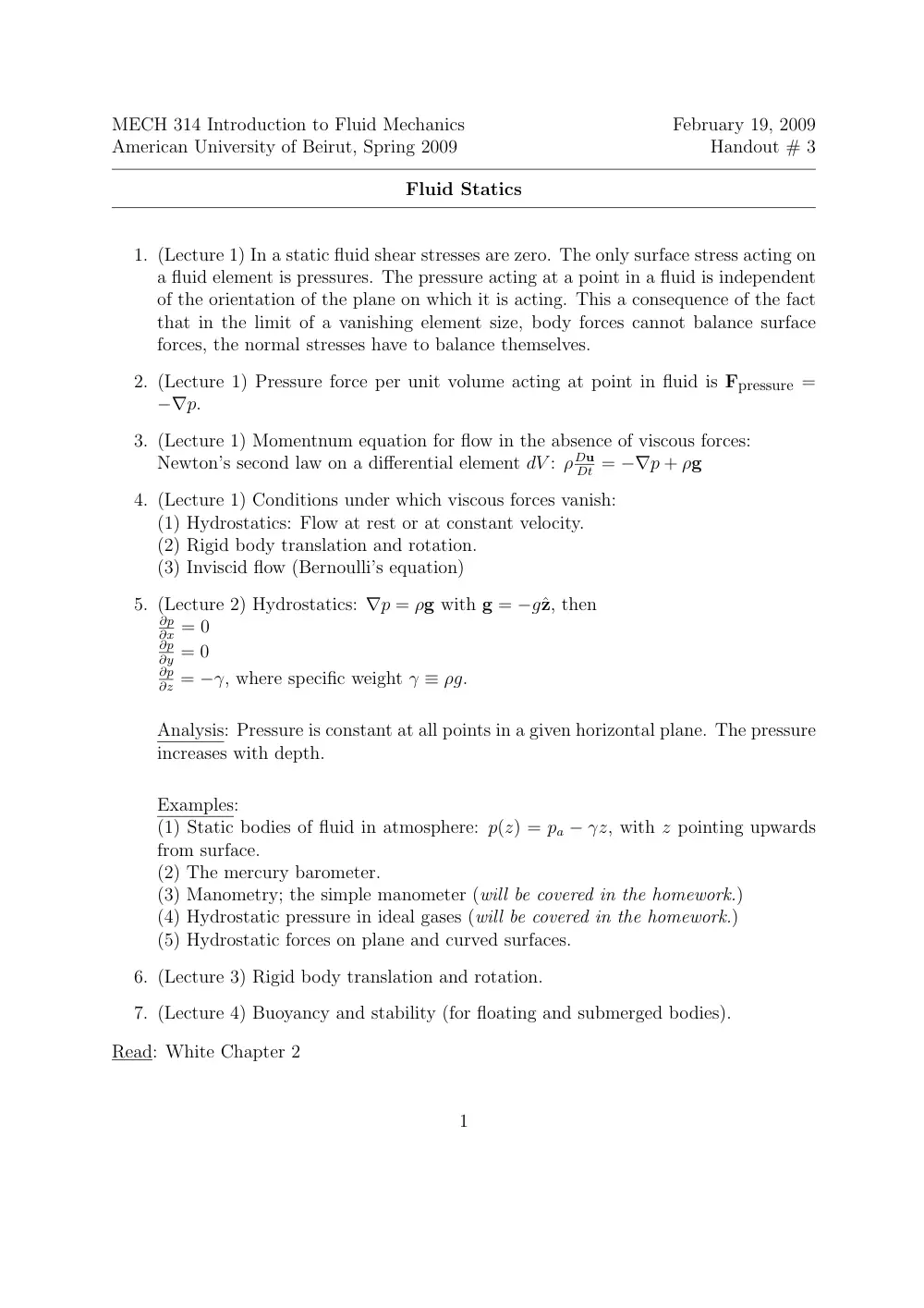MECH 314 Notes 3, Spring 2014, page 1