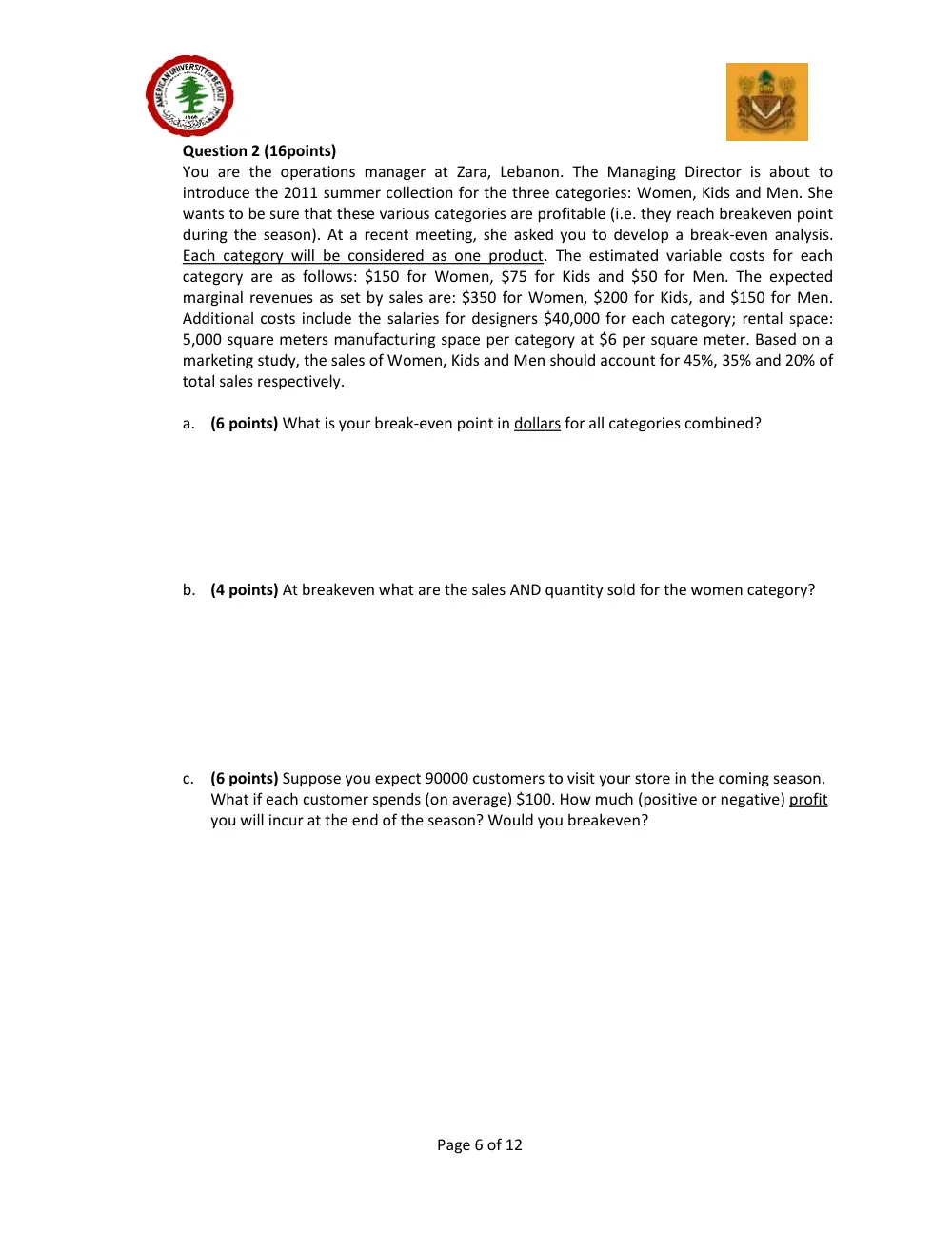 DCSN 200 Midterm Spring 2011, Spring 2011, page 6