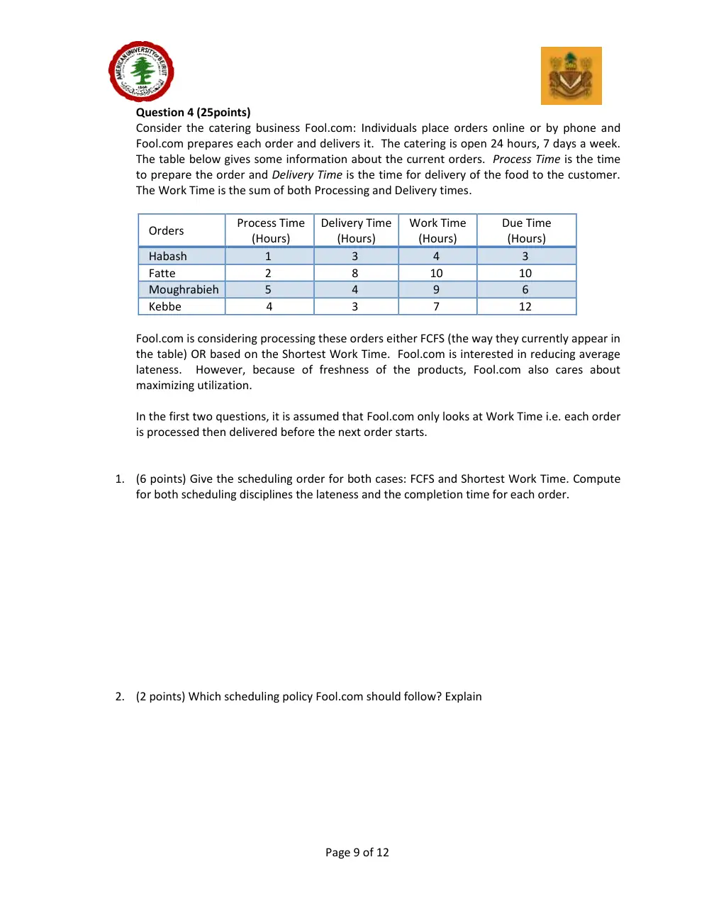 DCSN 200 Midterm Spring 2011, Spring 2011, page 9