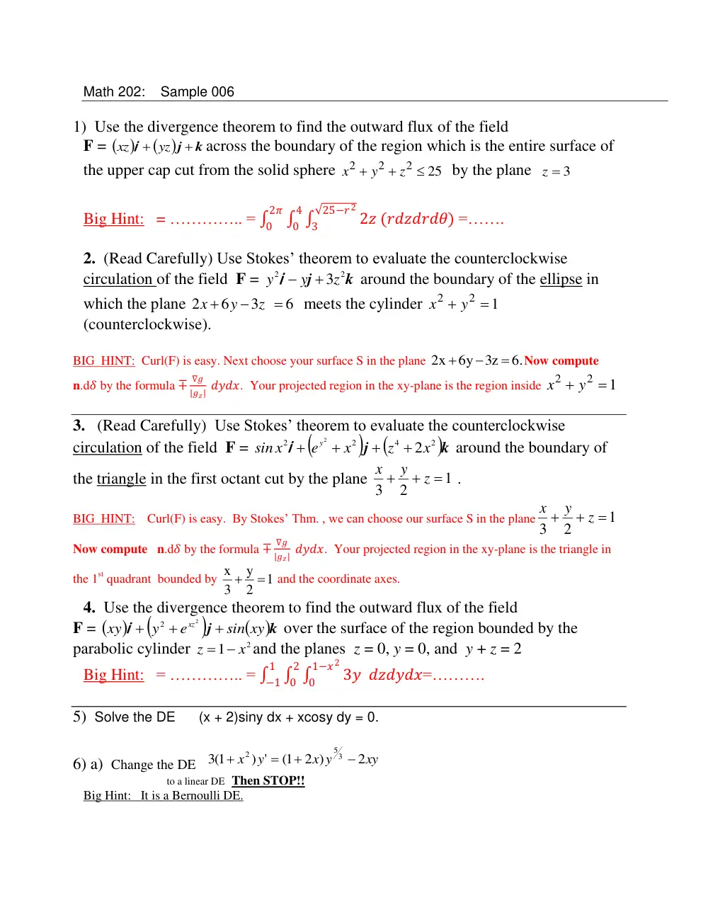 MATH 202 Exam 1 SAMPLE006, Spring 2015, page 1