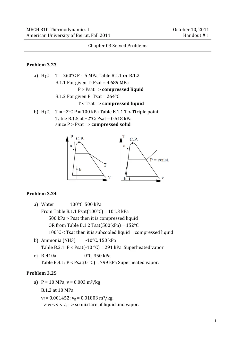 MECH 310 Problems Chapter 3 Solutions, Fall 2011, page 1