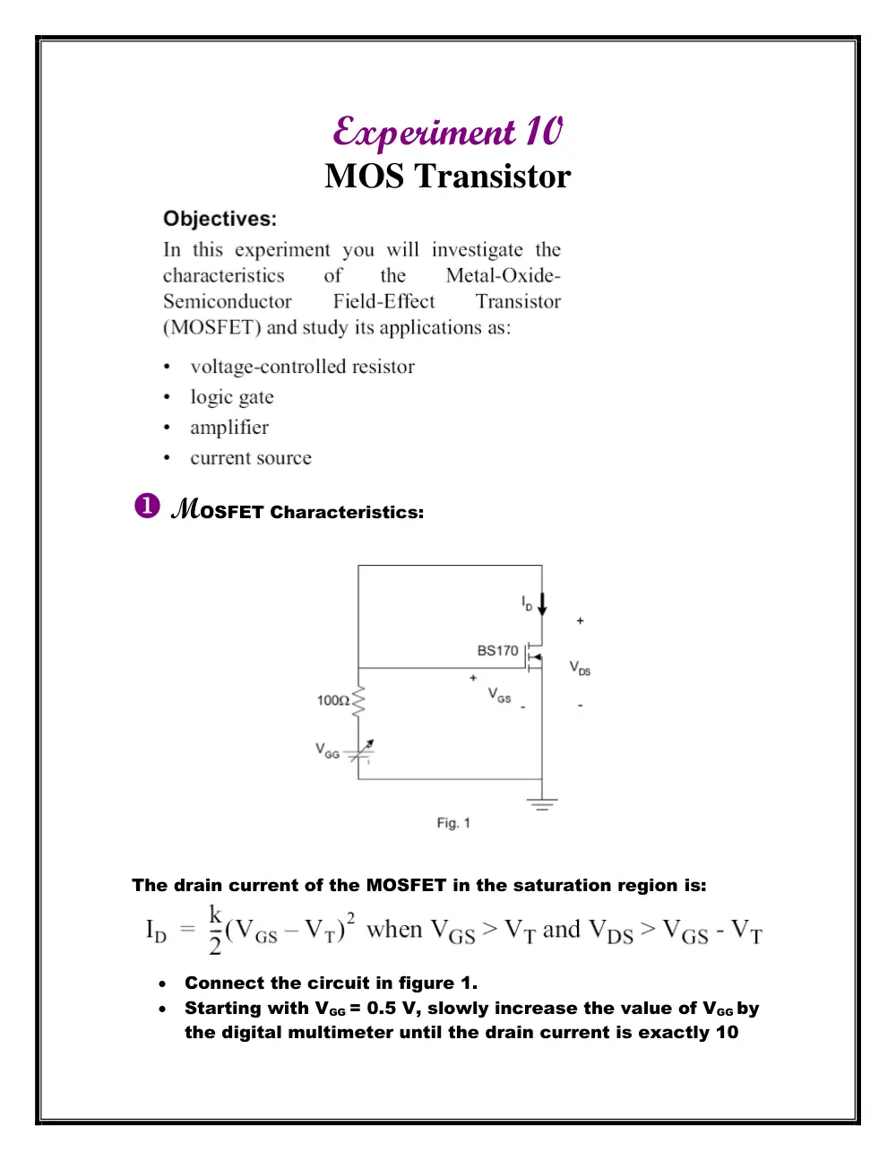 EECE 312L Notes Experiment 10 Notes, Fall 2013, page 1