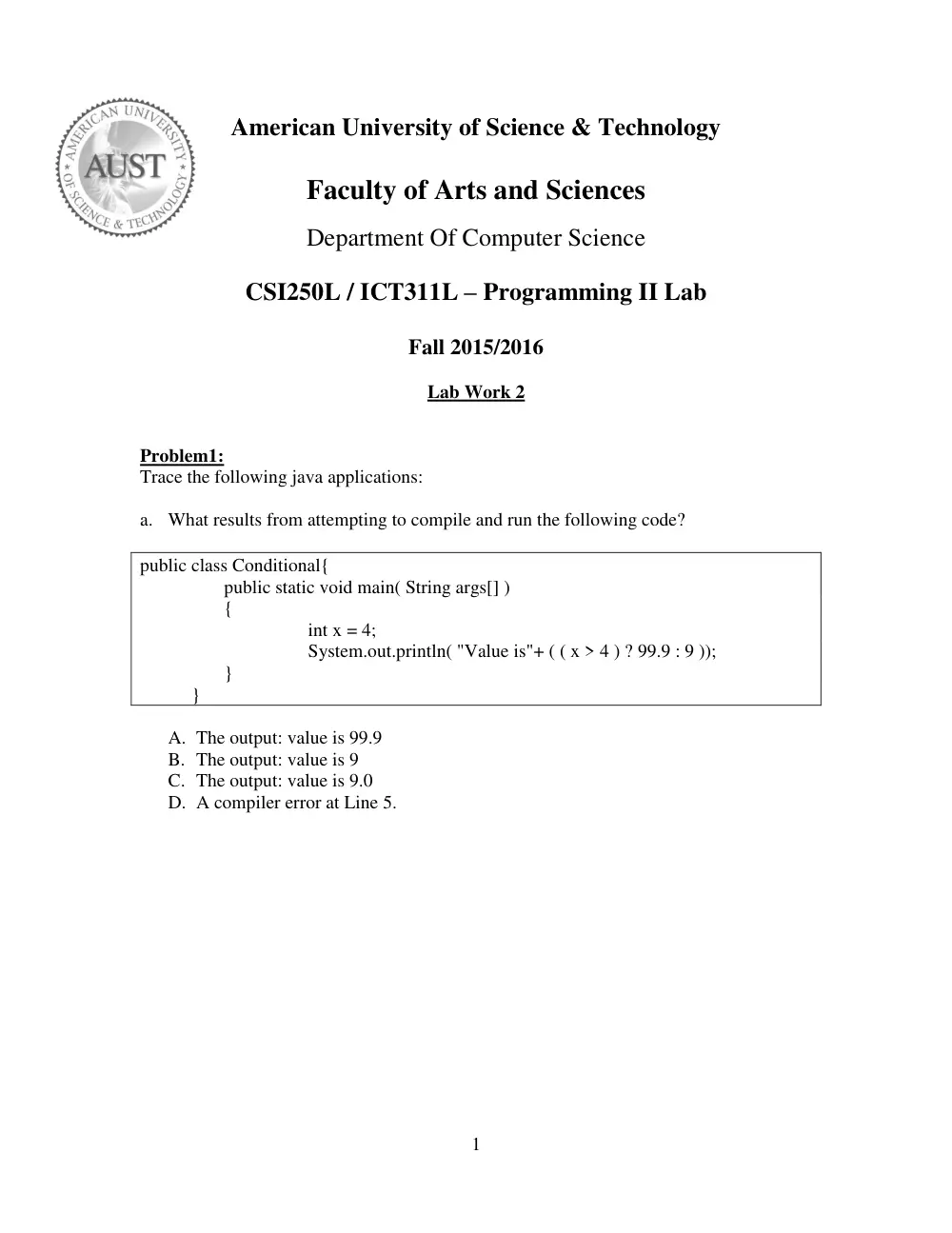 CSI 250L Lab Exercises, Fall 2011, page 1