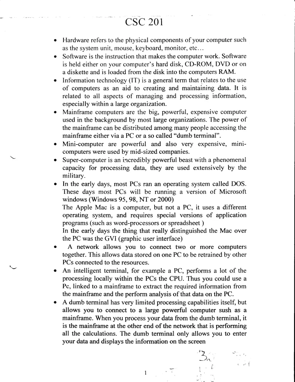 CSC 201 Notes, Spring 2005, page 1