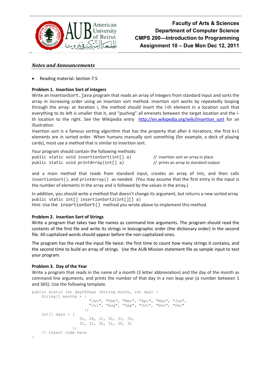 CMPS 200 Homework Assignment 10, Fall 2011, page 1