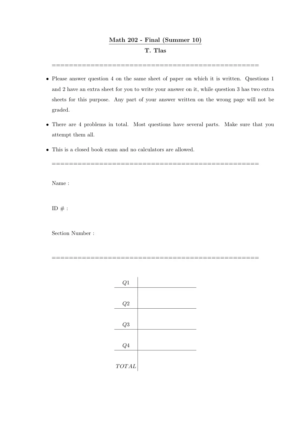 MATH 202 Final, Summer 2010, page 1