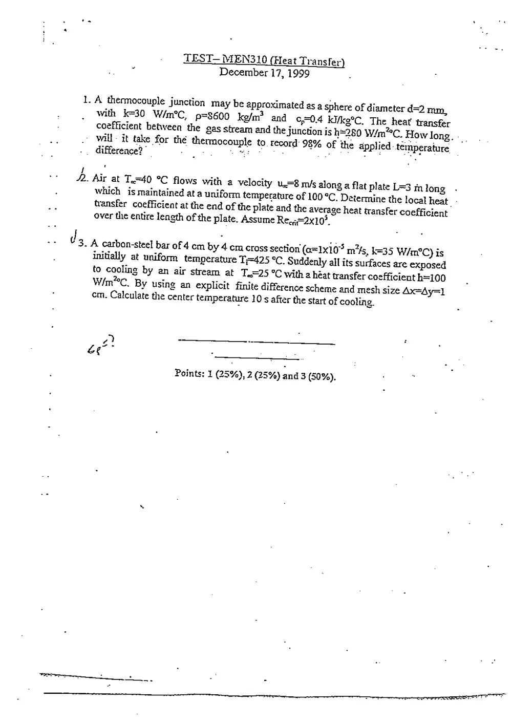 MEN 310 Exam 2 with Solution, Fall 1999, page 1