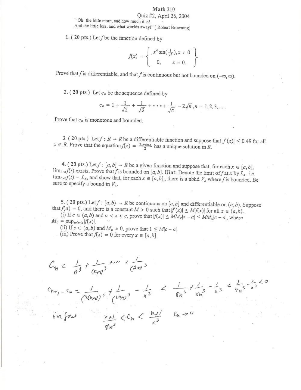 MATH 210 Exam 2, Spring 2004, page 1
