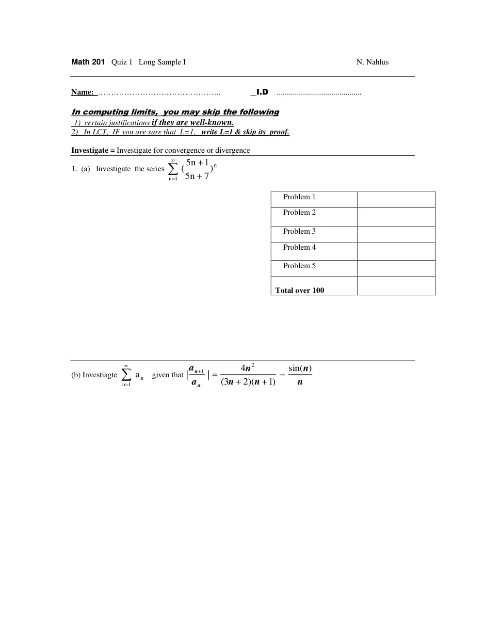 MATH 201 Exam 1, Fall 2011, page 1