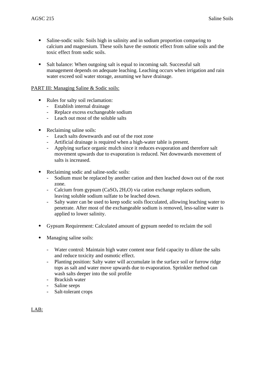 AGSC 215 Notes Summary, Fall 2018, page 2