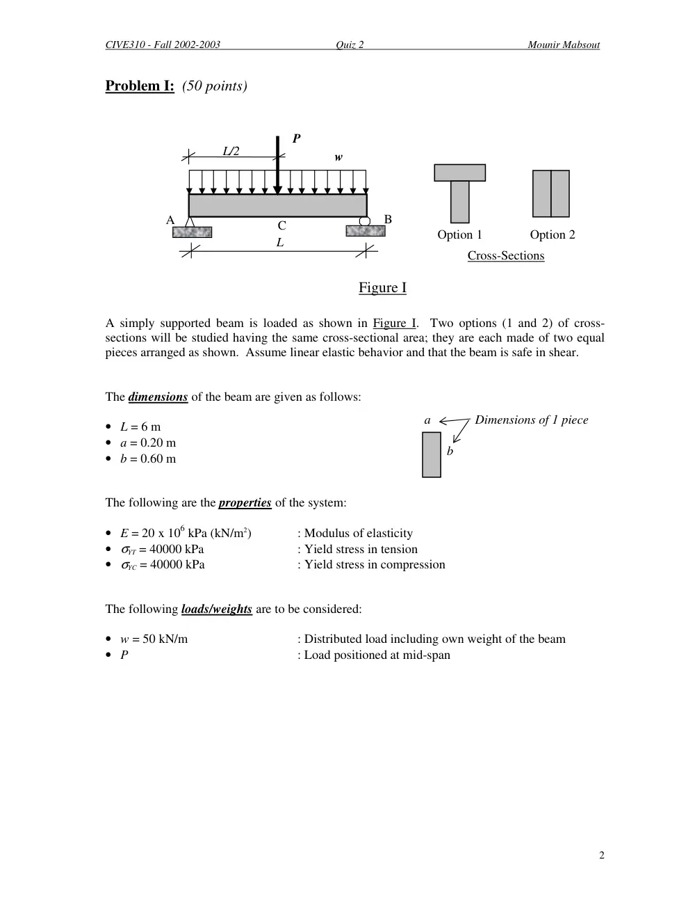CIVE 310 Exam 2, Fall 2002, page 2