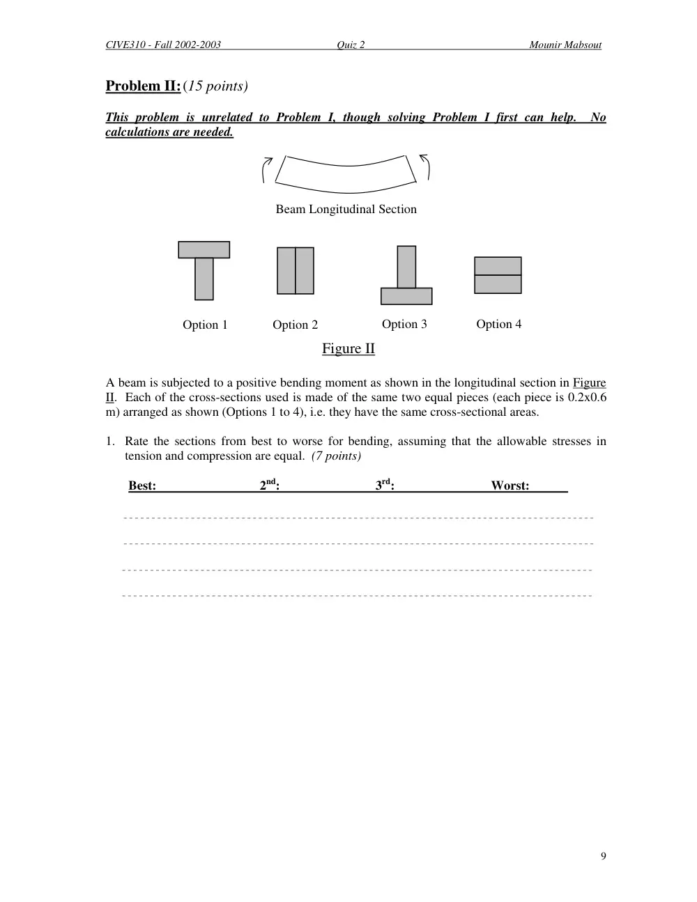 CIVE 310 Exam 2, Fall 2002, page 9
