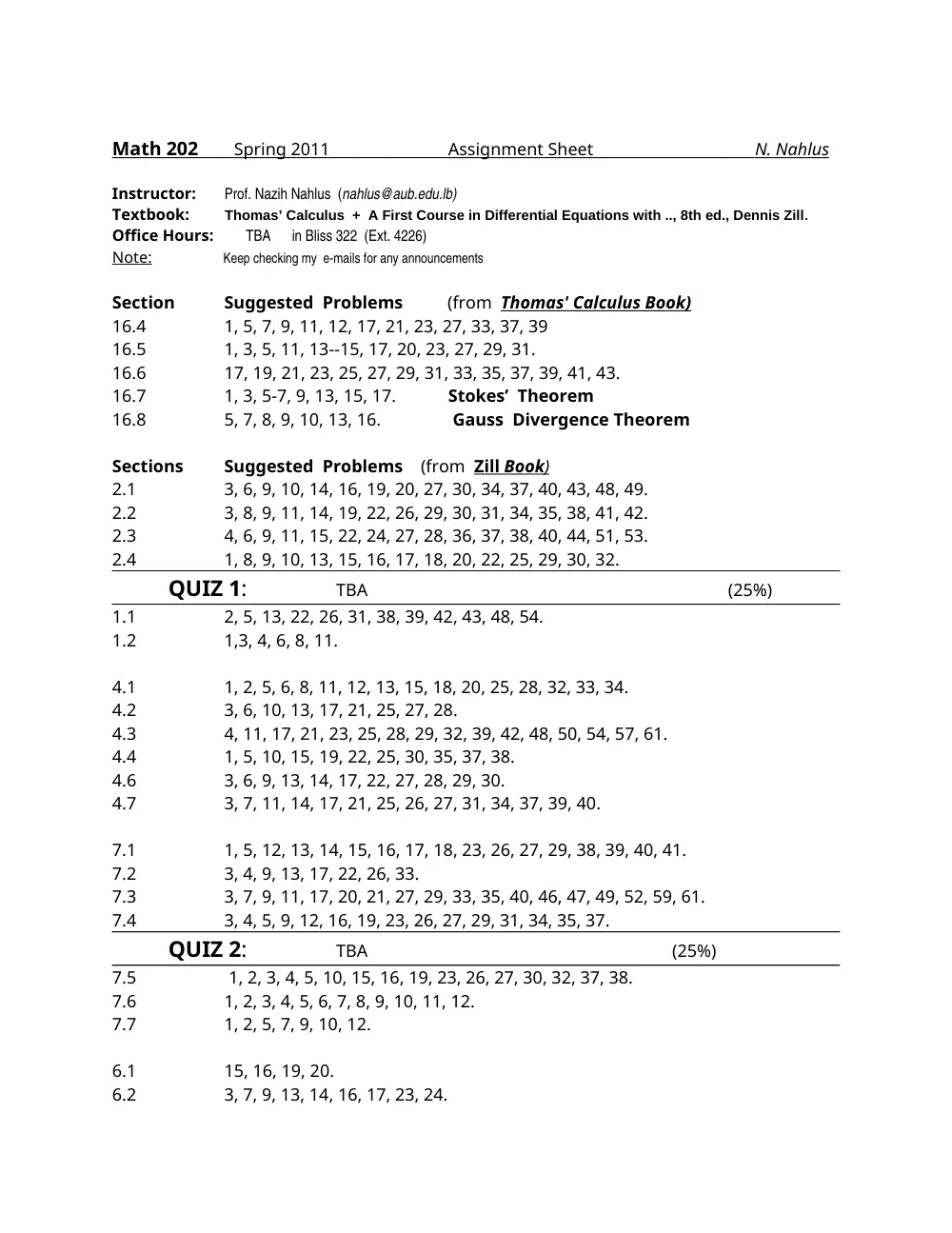MATH 202 Syllabus, Spring 2013, page 1