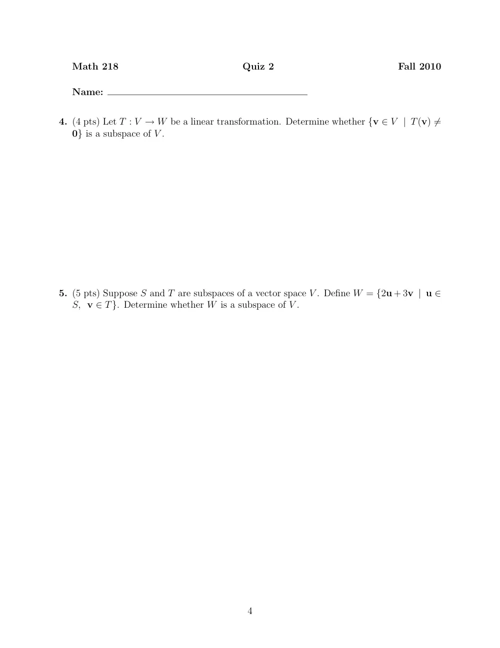 MATH 218 Exam 2, Fall 2010, page 4