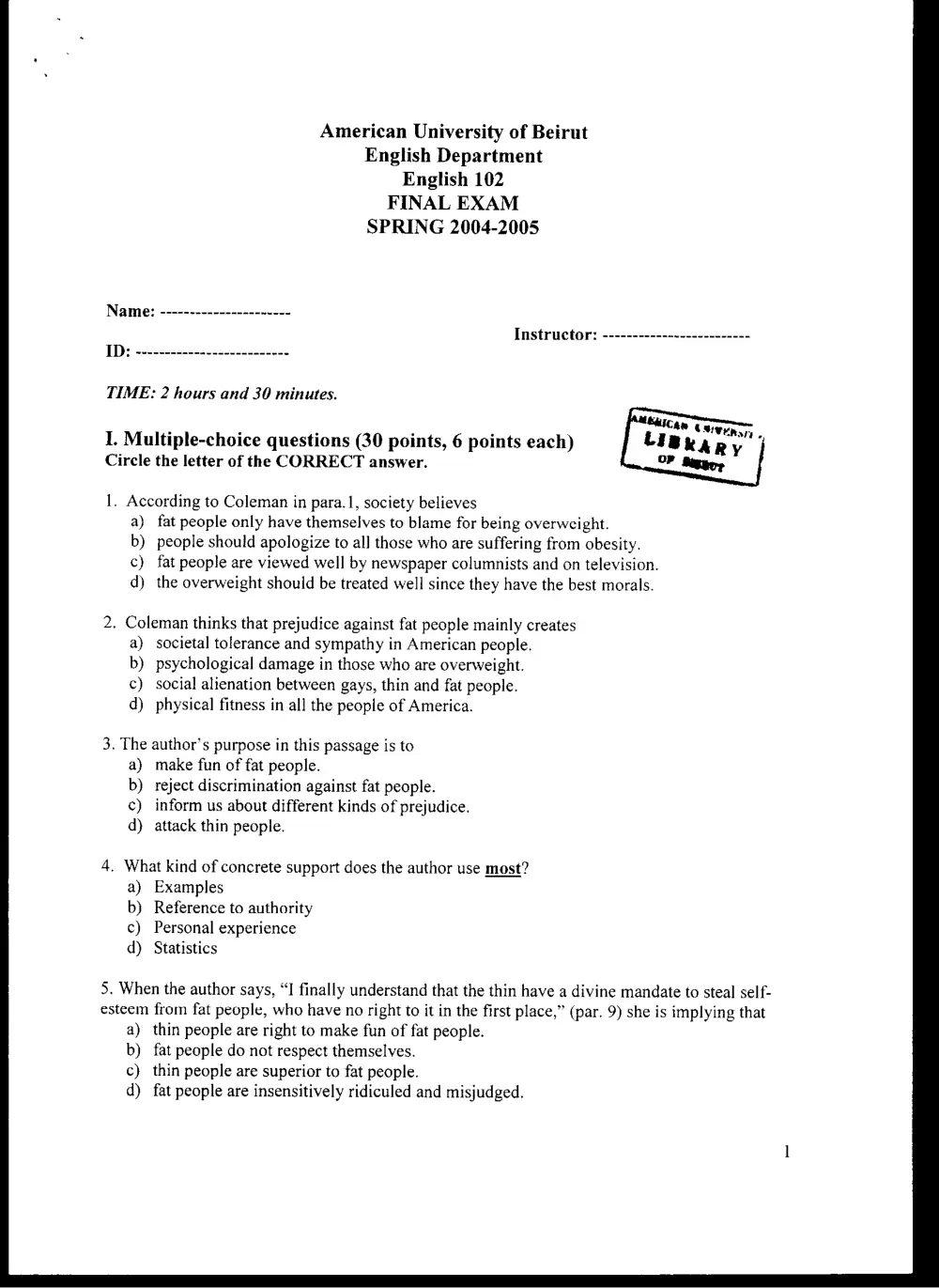 ENG 102 Final, Spring 2005, page 3